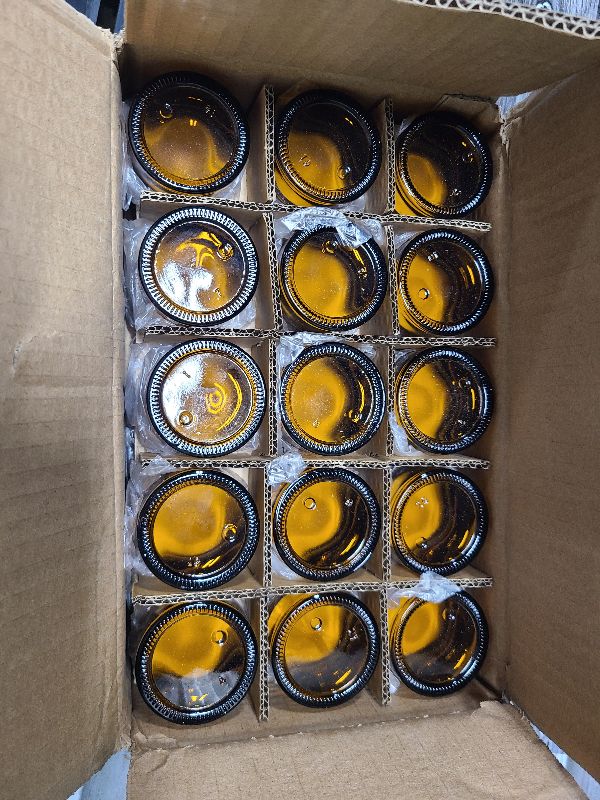 Photo 1 of 1oz Glass Jar with Lid, Hoa Kinh 30Pack Amber Round Containers Cosmetic Glass Jars with Inner Liners and Black Lids Travel Jars for Storing Lip and Body Scrub, Lotion, Body Butter, Bath Salts, Liquid