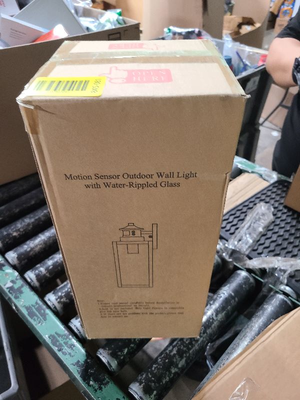 Photo 1 of 13.6" Motion Sensor Outdoor Wall Sconce Lantern, Exterior Waterproof Wall Lights Fixtures with Water-Rippled Glass, Black Outside Mount Lighting for House, Porch, Garage, Patio, Bulbs Not Included