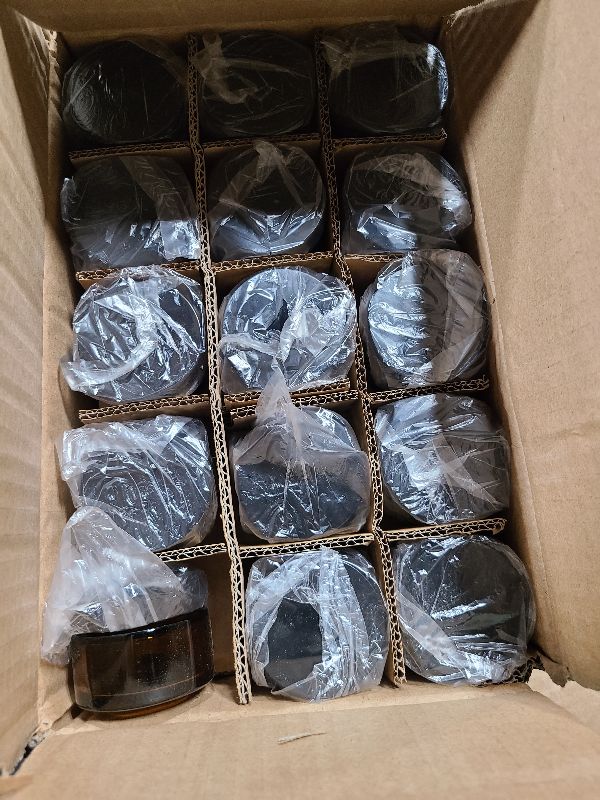 Photo 1 of 1oz Glass Jar with Lid, Hoa Kinh 30Pack Amber Round Containers Cosmetic Glass Jars with Inner Liners and Black Lids Travel Jars for Storing Lip and Body Scrub, Lotion, Body Butter, Bath Salts, Liquid