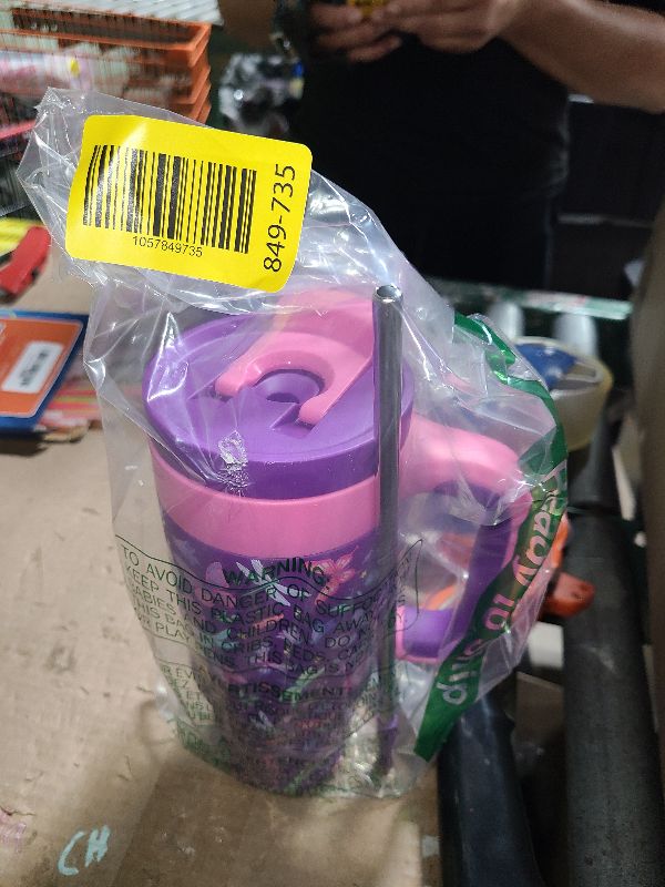 Photo 1 of 24 oz Insulated Tumbler for Kids: Spill-Proof, 2-in-1 Straw Lid, Cold for 26 Hrs, Stainless Steel Cup with Handle for School, Camping, Gift, Daily, Outdoor, Trip, Travel, Vacation (Butterfly Field)