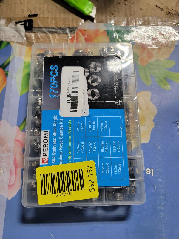 Photo 1 of 170 Pcs 304 Stainless Steel Single Ear Hose Clamp , 11 Sizes 1/4-1 Inch Constant Crimp Stepless Cinch Rings Crimp Assortment Kit for Water Pipe By PEROMI