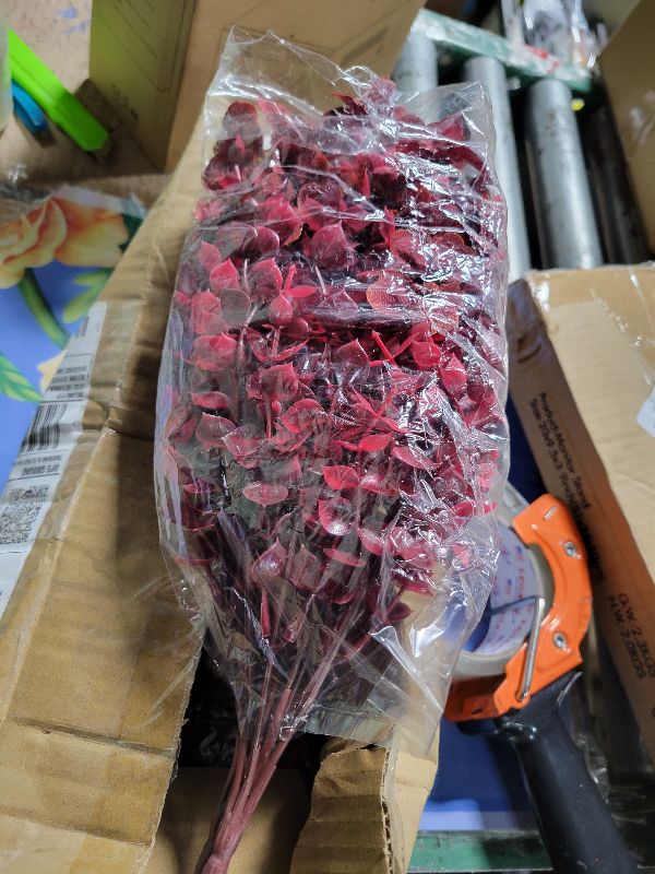 Photo 1 of 16 Bundles Artificial Boxwood Flowers Outdoor UV Resistant, 13.5" Fall Faux Greenery for Porch Planters Thanksgiving Decor - Fake Plants for Garden, Fireplace, Front Door(Wine Red)