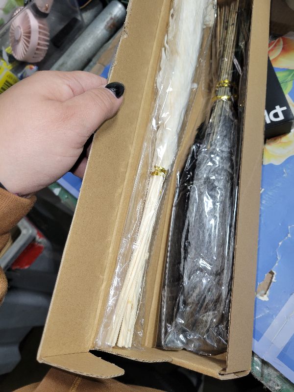 Photo 1 of 102PCS Black Pampas Grass Decor, Grey White Natural Dried Pampas Grass Bulk, Boho Home Decor Bouquet, Black and White Dried Flowers Decor, Halloween Wedding Floral Arrangements Vases Decorations