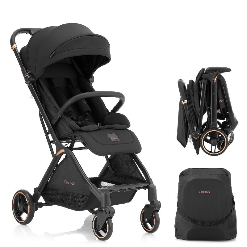 Photo 1 of (MISSING PARTS) Gromast Gravity Folding Baby Stroller - Portable Travel Toddler Stroller w/Adjustable Backrest & Canopy, Lightweight and UV Protected, One-Hand Automatic Folding - Green