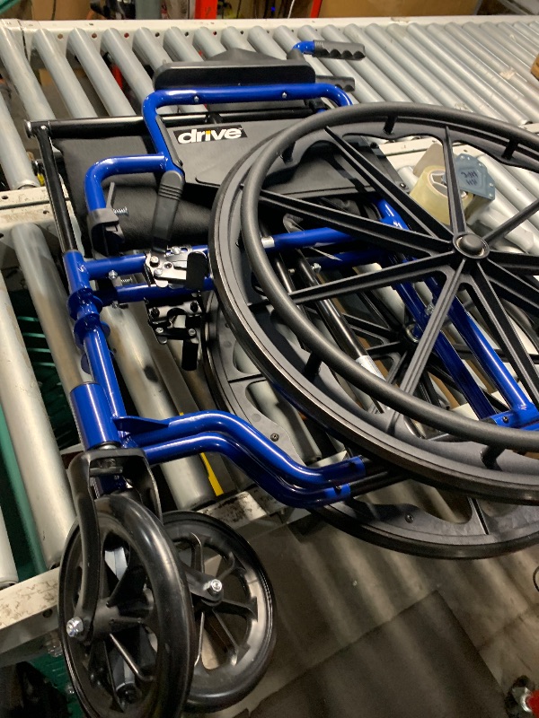 Photo 1 of (used item)(incomplete) Drive Medical Blue Streak Wheelchair with Flip Back Desk Arms, Elevating Leg Rests Folding