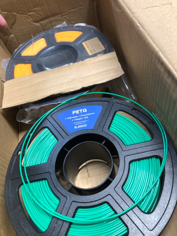 Photo 1 of ***PARTIAL SET, MISSING 2 - PRICE ADJUSTED*** ELEGOO PETG Filament 1.75mm Bundle 4KG, 3D Printer Filament Dimensional Accuracy +/- 0.02 mm, 4pcs 1kg Spool(2.2lbs) Fits for Most FDM 3D Printers(Yellow, Orange, Green, Blue)
