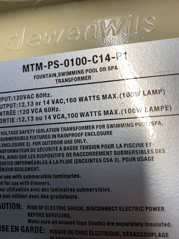 Photo 1 of (see all images) DEWENWILS 100W Pool Light Transformer, 120V AC to 12V/13V/14V AC, Multi-tap Low Voltage Transformer