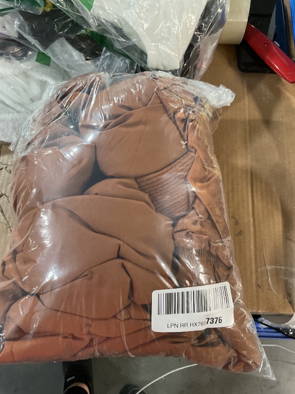 Photo 1 of (used/fair) (bagged) MEROKEETY Women's 2029 Winter Cropped Puffer Jacket Long Sleeve Oversized Stand Collar Zip-Up Short Coat, Brown, M
