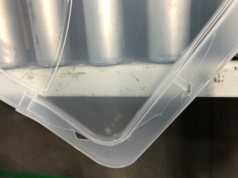 Photo 1 of ***DAMAGED - 1 LID BROKEN - SEE PICTURES***
Rubbermaid Cleverstore 74 Qt Clear Storage Bins with Lids, 4-Pack, Stackable, BPA-Free, Made in USA