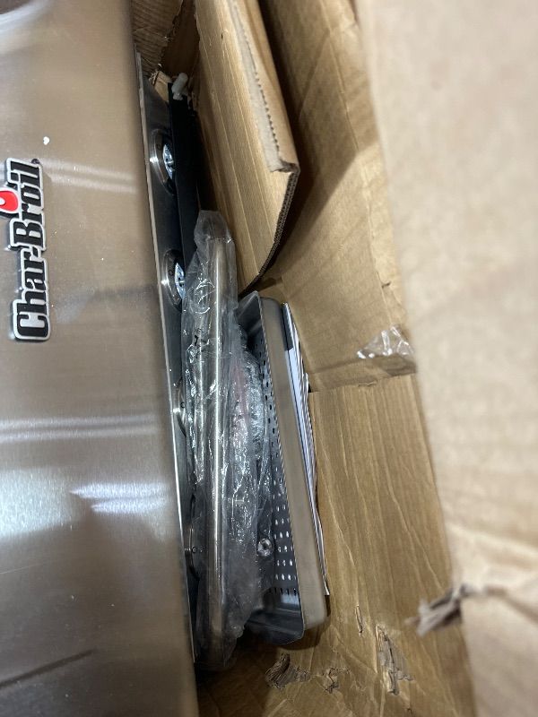 Photo 1 of **truck/trailer pick up only** (damaged) (partial set) Charbroil Performance Series Convective 4-Burner with Side Burner Cabinet Propane Gas Grill, Stainless Steel - 463354021