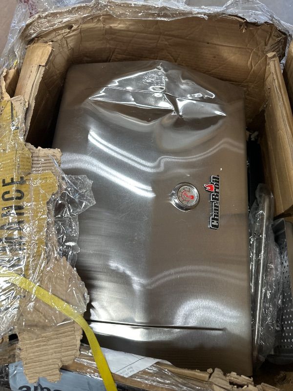 Photo 1 of **truck/trailer pick up only** (damaged) (partial set) Charbroil Performance Series Convective 4-Burner with Side Burner Cabinet Propane Gas Grill, Stainless Steel - 463354021