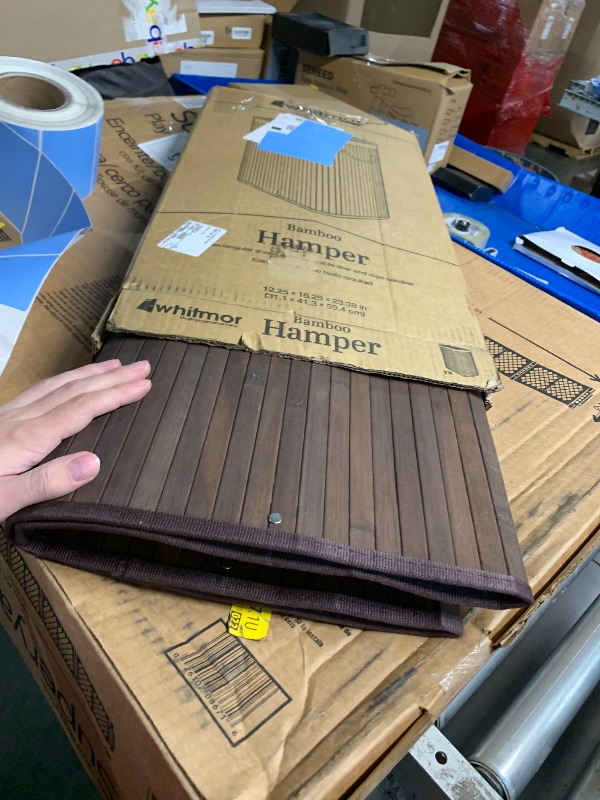 Photo 1 of ****MISSING LINEAR Whitmor Laundry Hamper with Rope Handles Bamboo, 12.25x16.25x23.375, Dark Stain