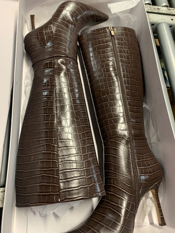 Photo 1 of (see all images) The Drop Women's Gemini Tall Heeled Boot, Chocolate Croc, 8.5