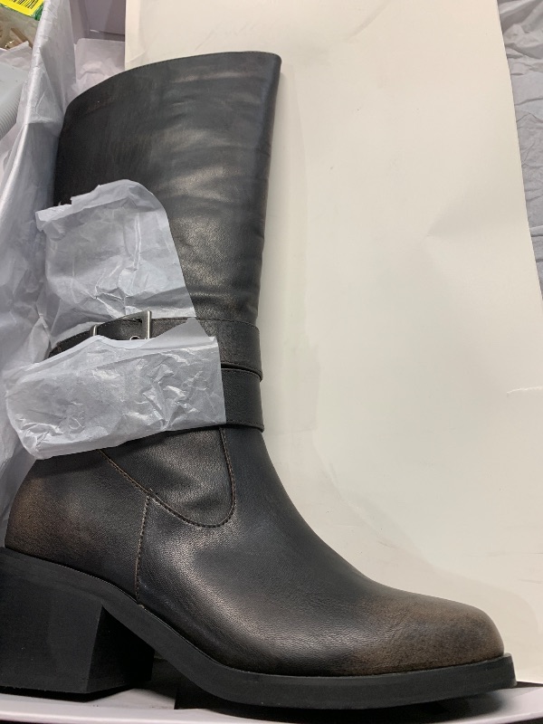 Photo 1 of (see all images) The Drop Women's Sage Tall Biker Boot with Buckles, Distressed Cognac, 9