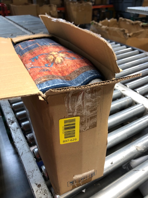 Photo 1 of ***(HEAVILY USED/ MINOR DAMAGE)***Bedsure 5x7 Area Rugs for Living Room, Machine Washable Rugs, Non-Slip Backing, Non-Shedding, Vintage Low Pile Easy Care Throw Carpet for Bedroom Dining Room, Blue