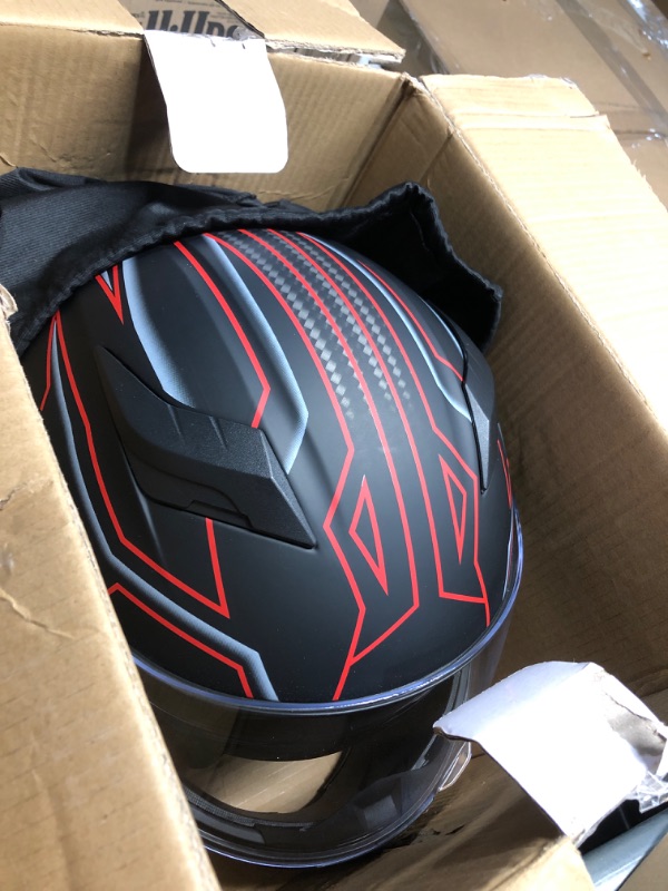 Photo 1 of (USED/FAIR) (LARGE) ILM Motorcycle Dual Visor Flip up Modular Full Face Helmet DOT 6 Colors Model 902 (L, Black RED)
