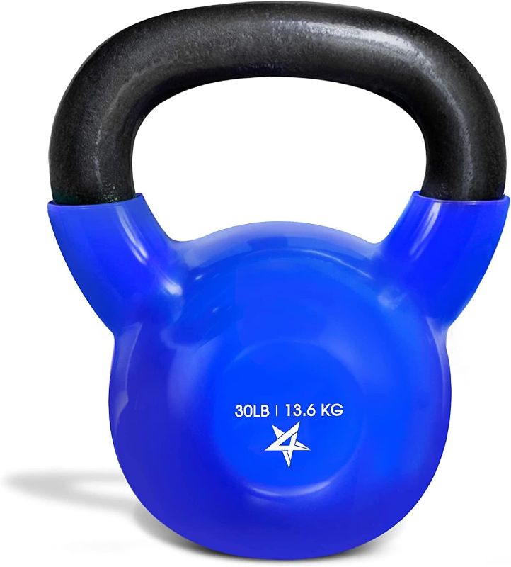 Photo 1 of Kettlebell, 30 LB Vinyl Coated Cast Iron Strength Training Kettlebells for Home Gym Exercises, Fitness, Full Body Workout Equipment, Push Ups, and Grip Strength