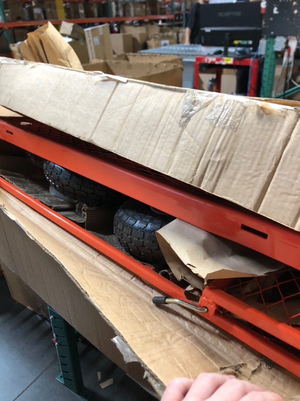 Photo 1 of ***DAMAGED - SEE NOTES/PICTURES*** PARTS ONLY*** HORSESHOE Heavy Duty Max. Load 880LBS Capacity Steel Mesh Garden Cart, Utility Wagon w/Removable Sides & Waterproof Liner, Installed 4.10/3.50-4" Flat Free Tire on Wheels (Orange)