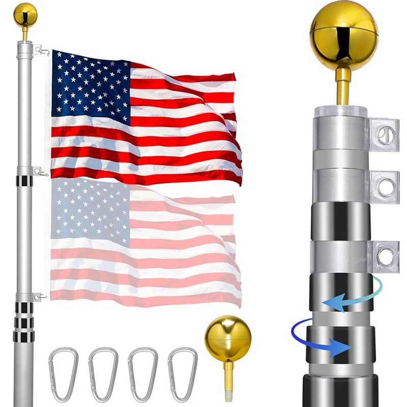 Photo 1 of (used)(incomplete)(see images) Aluminum Flag Poles for Outside House Inground with 3x5 American Flag for Yard, Residential