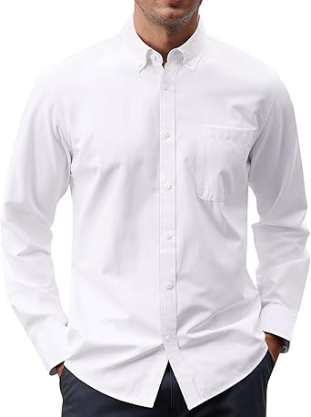 Photo 1 of  OMEGA  Men's Oxford Shirt Solid Casual Button Down Collar Shirts Long Sleeve Dress Shirts with Pocket ****2XL