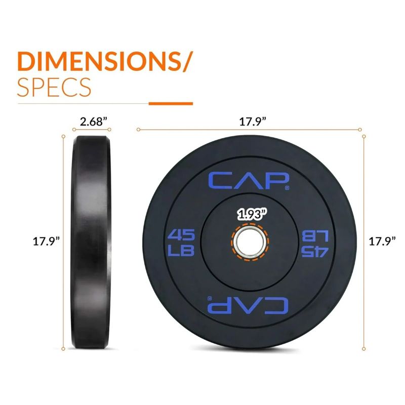 Photo 1 of ***ONLY ONE****CAP Barbell Economy Olympic Bumper Plate Set with Color Logo, Black, 45 lbs Set