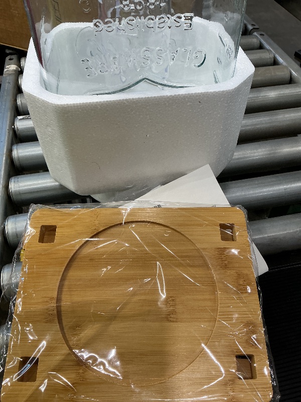 Photo 1 of 2 Gallon Drink Dispenser with Stand?Glass Beverage Dispenser With Wood Stand, 18/8 Stainless Steel Spigot and Labels Large Water Drink Dispensers for Parties, Lemonade,Juice, Tea