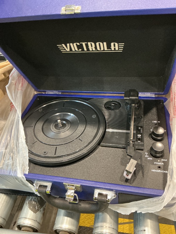 Photo 1 of *Untested*
Victrola Journey Bluetooth Portable Suitcase Record Player – with Built-in Speakers, 3 Speed Vinyl Record Player, RCA Out, Headphone Jack (Cobalt Blue)