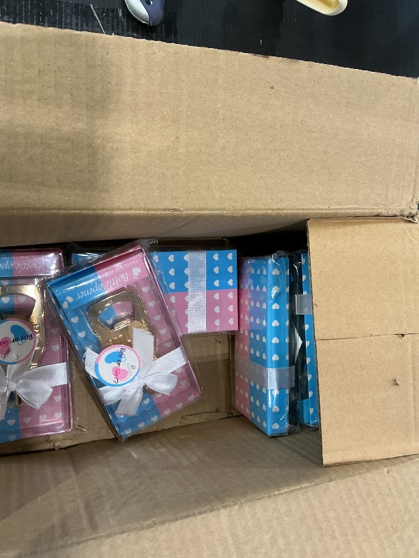Photo 1 of 24Pack Baby Bottle Openers for Baby Shower Favors, Gifts, Decorations Souvenirs, Poppin Bottles Openers with Gifts Box used for Guests Gender Reveal Party Favors,Boy or Girl?Twin Party Supplies