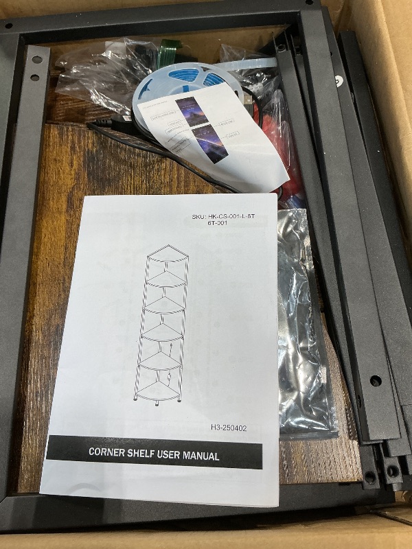 Photo 1 of ***Missing screws*** 6 Tier Corner Shelf with LED Light, 67.5” Tall Standing Shelf Organizer, White Narrow Bookshelf with Storage Rack for Wall Corner, Living Room, Bedroom, Metal Frame, Wood Display Shelf