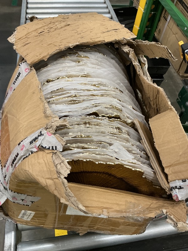 Photo 1 of 100 Pcs Charger Plates Bulk 13 Inch/Gold Charger Plate 13 in Round Matte Reef Plate Charger Ruffled Rim Dinner Charger Hollow out Flower Holde (100)