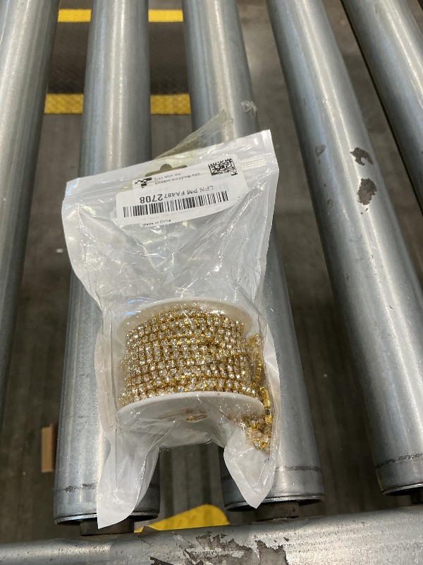 Photo 1 of 10 Yards 3MM Rhinestone Trim Crystal Rhinestone Chain Trim Rhinestone Ribbon Roll for Sewing Crafts, Jewelry Making, Wedding Cake, Bouquet, Clothes, DIY Decoration (White Rhinestone with Gold Base)