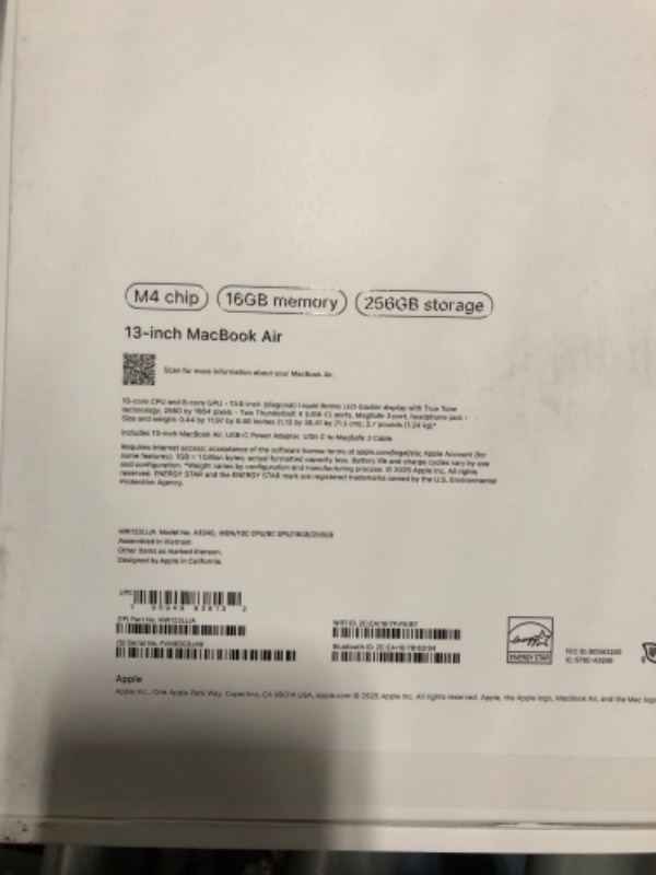 Photo 1 of ***UNTESTED***WITHOUT CHARGER***Apple 2025 MacBook Air 13-inch Laptop with M4 chip: Built for Apple Intelligence, 13.6-inch Liquid Retina Display, 16GB Unified Memory, 256GB SSD Storage, 12MP Center Stage Camera, Touch ID; Midnight