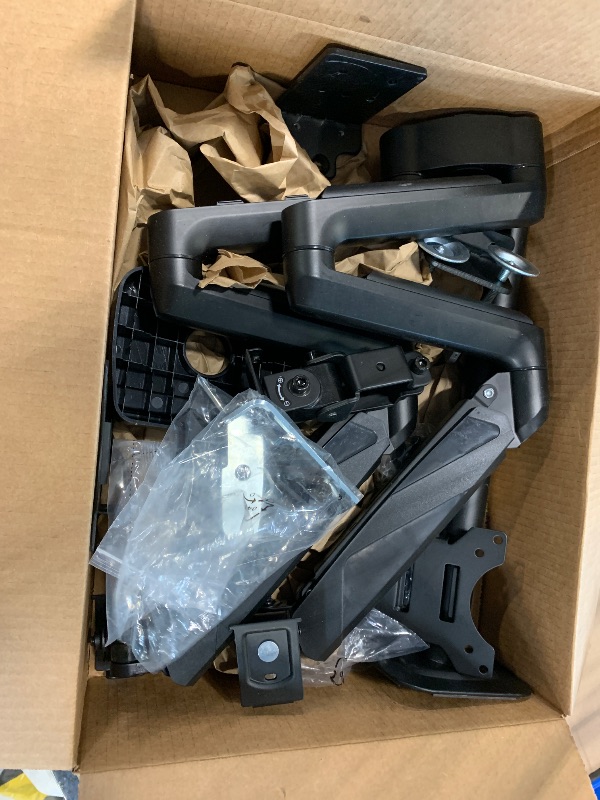 Photo 1 of MOUNTUP Triple Monitor Mount, Three Monitor Desk Mount for Max 27 inch Computer Screens, Triple Monitors Stand with Gas Spring, Monitors Arm with Swivel, Tilt, Rotation, Each Arm Holds 4.4-19.8 lbs