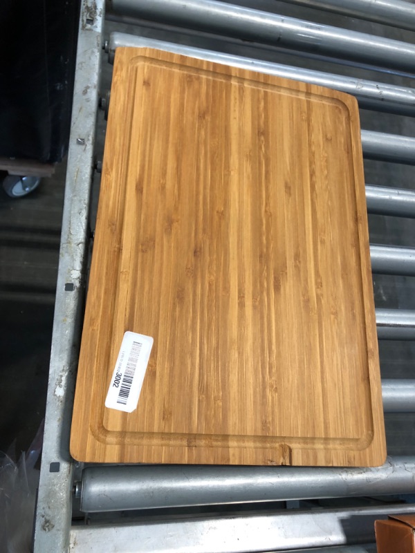 Photo 1 of ****** EDGES ARE DAMAGE****  Bamboo Wood Cutting Board for Kitchen, 1" Thick Butcher Block, Cheese Charcuterie Board, with Side Handles and Juice Grooves, 16x11"