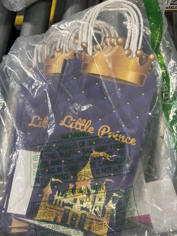 Photo 1 of **REFER TO PHOTO** 16 Pack Little Prince Party Favors Bags Prince Glitter Crown Goodie Bags with Handles Treat Paper Kraft Gift Wrap for Baby Shower Birthday Party Supplies