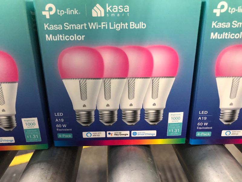 Photo 1 of 
Click to see full view


3 BOXES
Tapo TP-Link Smart Light Bulbs, 16M Colors RGBW, Dimmable, Compatible with Alexa and Google Home, A19, 60W Equivalent, 800LM CRI>90, 2.4GHz WiFi only, No Hub Required, L530E(4-Pack)