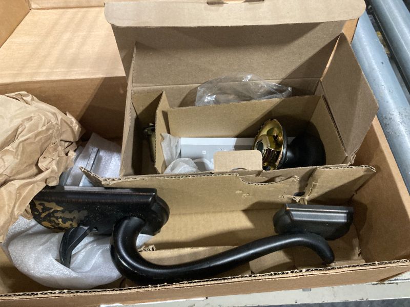 Photo 1 of ****MINOR DAMAGE***** Schlage FE285 CAM 716 GEO Camelot Front Entry Handleset with Georgian Knob, Lower Half Grip, Aged Bronze