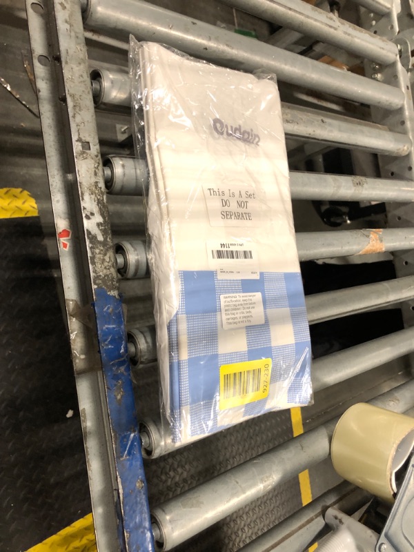 Photo 1 of ****USED*** Oudain Checkered Disposable Plastic Tablecloth with Retro Gingham Table Runner Design 108 x 54'' Checkered Buffalo Plaid Rectangle Table Cover for Halloween Picnic Birthday Party(Blue White,6 Pcs)