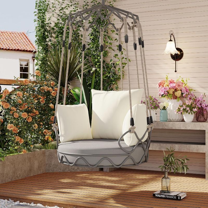 Photo 1 of ***BLACK FRAME**
Outdoor Porch Swing Chair Hanging Basket, Hanging Chair with UV Resistant Cushion, Olefin Fabric for Patio Porch, Balcony