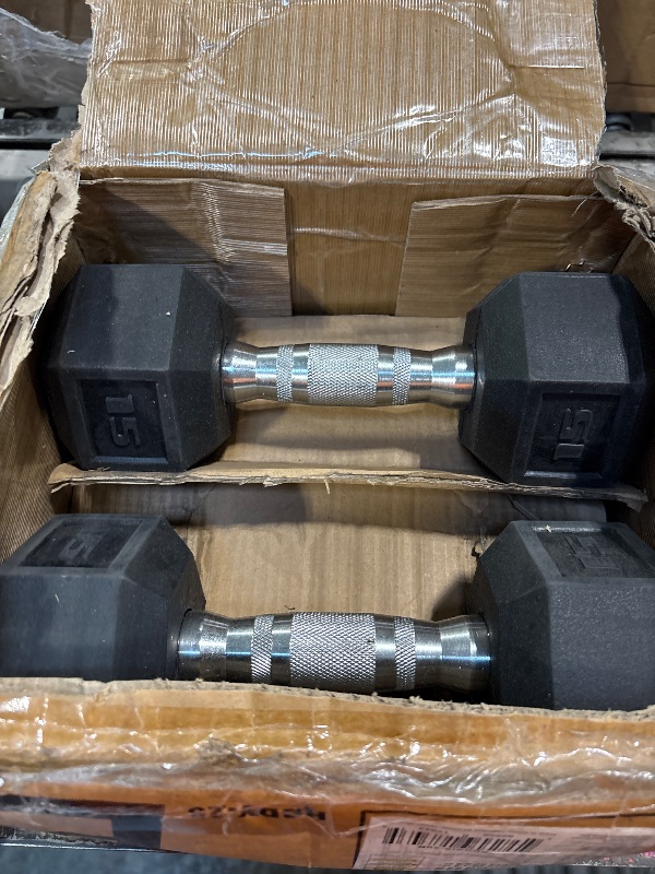 Photo 1 of **ONLY BOXES B AND C**
CAP Barbell 150 LB Coated Hex Dumbbell Weight Set with Vertical Rack, Black