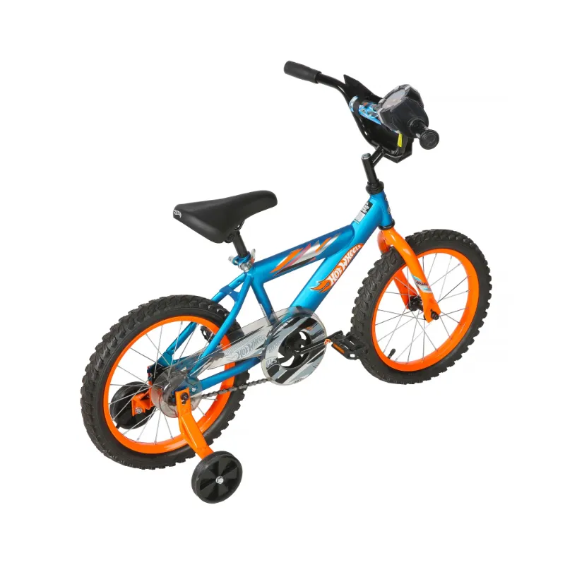 Photo 1 of **MISSING BIKE BAG FROM HANDLE BARS/MINOR SCRATCHES & RUBBER FALLING OFF RIGHT HANDLE BAR END**16" Dynacraft Hot Wheels, Boys BMX Bike,Kids Age 5-7 Years, Blue