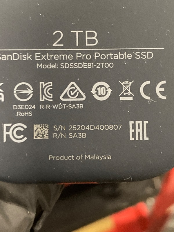 Photo 1 of ***No Manual***SanDisk 2TB Extreme PRO Portable SSD - Up to 2000MB/s - USB-C, USB 3.2 Gen 2x2, IP65 Water and Dust Resistance, Updated Firmware - External Solid State Drive - SDSSDE81-2T00-G25