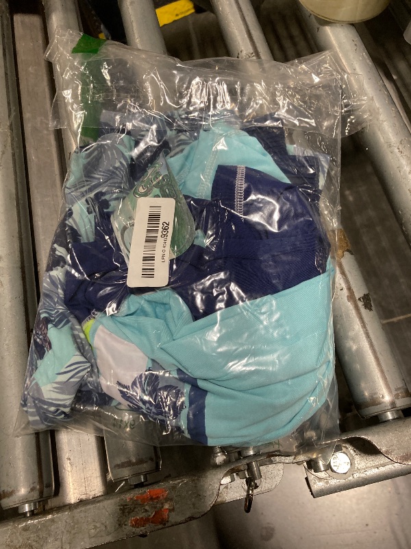 Photo 1 of ***a piece missing*** Quad Seven Boys Swim Set - 3 Piece Swim Trunks Short Sleeve & Long Sleeve Rash Guard for Boys Kids Swimwear (Sizes: 5-12), Size 5-6, Blue Hibiscus