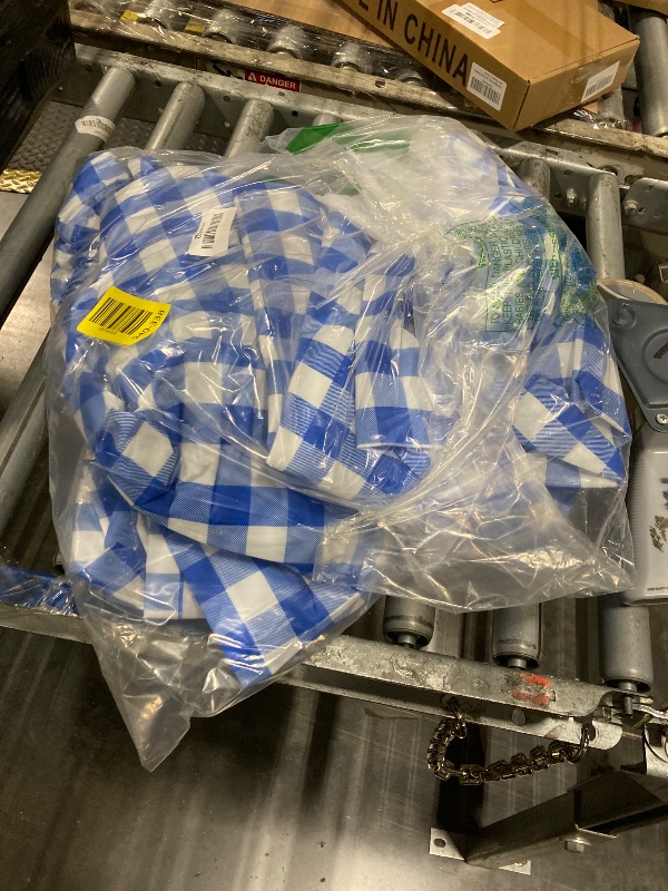 Photo 1 of **NEEDS TO BE CLEANED** RNOONY Vinyl Fitted Picnic Table Cover with Bench Covers and Bag, 6ft Outdoor Waterproof Picnic Tablecloth with Elastic Edges, 72x30 Inches 3 Pcs Set (Blue Checkered)