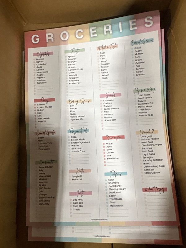 Photo 1 of (2 PACK)Grocery List Notepad - Prepopulated Shopping Checklist with Blank Spaces | 50 Sheets of Premium 120gsm Paper | Time & Money Saver for Easy Groceries Shopping | A5 Rainbow
