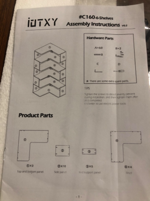 Photo 1 of ** HARDWARE COMPLETE ** IOTXY 6-Tier L-Shaped Corner Bookshelf - 66" Tall Wooden Freestanding Bookcase with Open Shelf Units, Walnut
