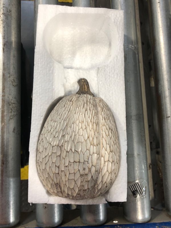 Photo 1 of ***JUST ONE PUMPKIN***Thanksgiving Resin Pumpkins Fall Decor, Brown and White Decorative Pumpkins Figurine, Artificial Carved Faux Pumpkin Statues for Rustic Fall Tabletop Home Decor, Farmhouse, Autumn, Harvest, Wedding