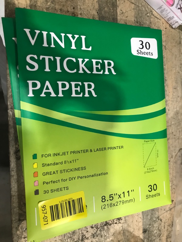 Photo 1 of 30 Sheets Premium Printable Vinyl Sticker Paper for Inkjet Printers, Matte White 8.5x11" Inkjet Vinyl Sticker Paper Waterproof, Dries Quickly, Vivid Colors, Tear Resistant, Great for Cutting Machines, 3 pack bundle