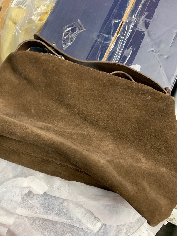 Photo 1 of (used)(see images) Genuine Leather Suede Hobo Bags for Women, Brown Suede Handbag Purse Retro Slouchy Tote Bag Shoulder Bag