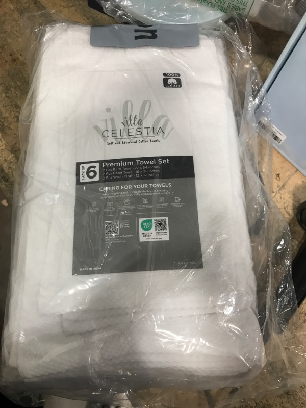Photo 1 of 100% Combed Cotton Bathroom Towel Set of 6- 2 Bath Towels, 2 Hand Towels, 2 Wash Cloths, Sustainable, Soft, Highly Absorbent 6 Piece Cotton Bath Towel Set Ideal for Hotels, Spa, Bathroom, Dorm, White